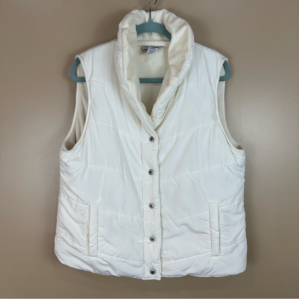 Vintage Lee Winter White Cream Puffer Vest Large Casual Cozy Outdoors Cabincore